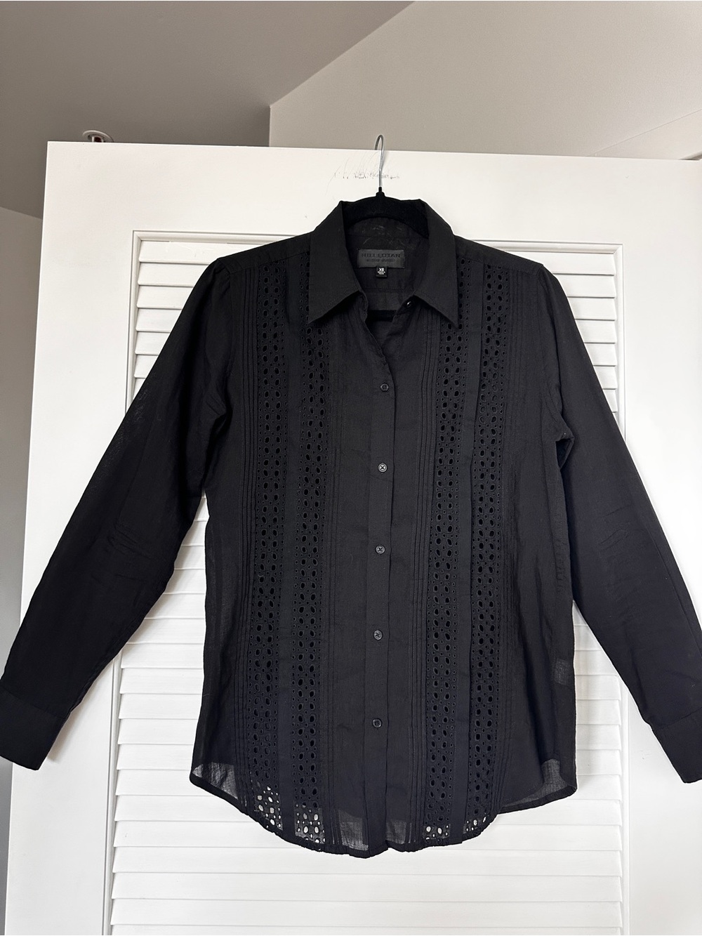 Nili Lotan Black Cotton Eyelet Button Down Blouse XS